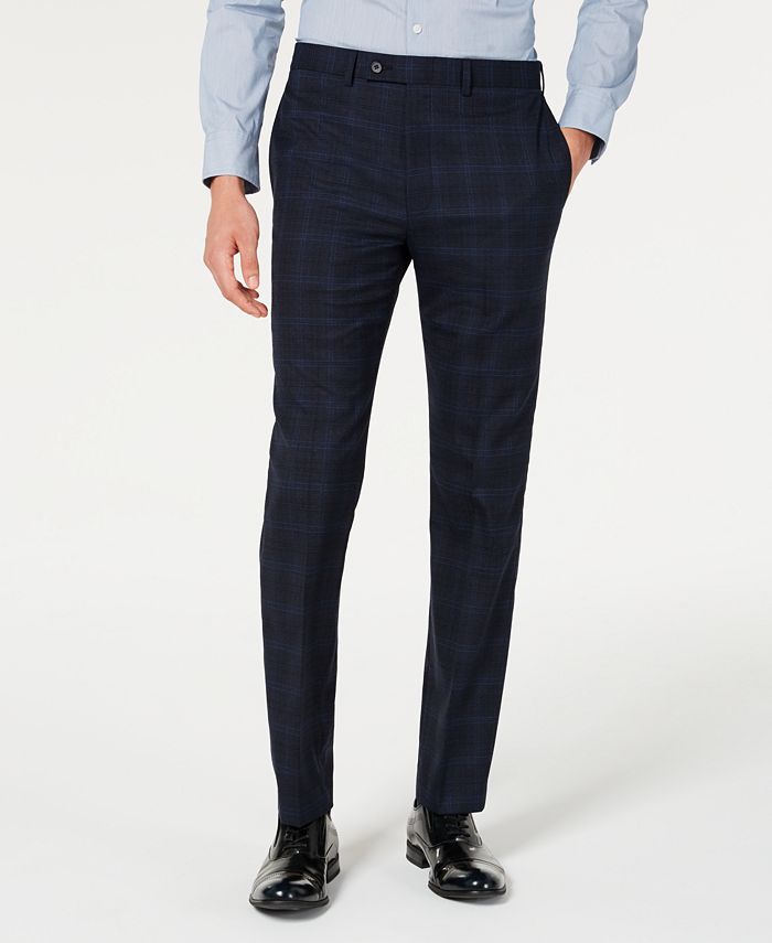 Calvin Klein Men's X Slim-Fit Stretch Navy Plaid Suit Separate Pants &  Reviews - Pants - Men - Macy's