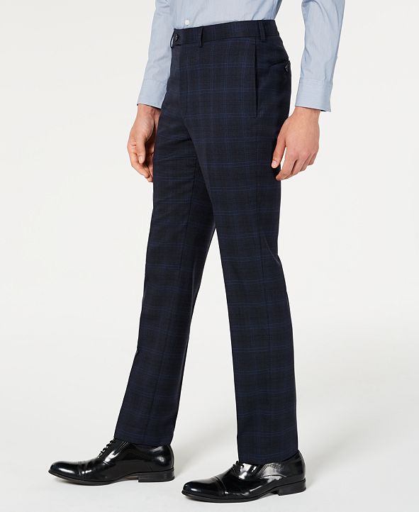 Calvin Klein Men's X Slim-Fit Stretch Navy Plaid Suit Separate Pants ...