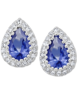 image of Tanzanite (3/4/ ct. t.w.) & Diamond (1/8 ct. t.w.) Stud Earrings in 14k White Gold