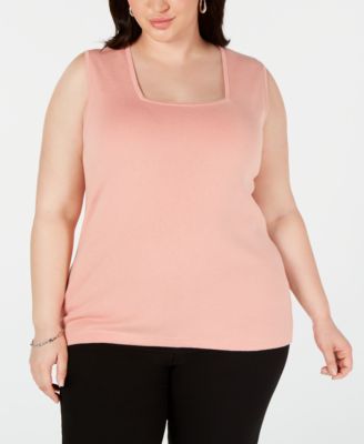 Kasper - Plus Size Square-Neck Sleeveless Sweater