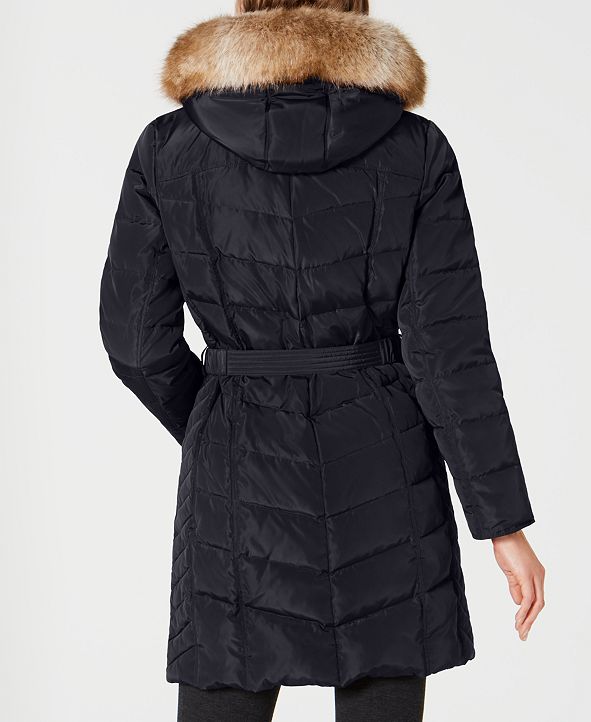 Michael Kors Belted Faux-Fur-Trim Down Puffer Coat, Created for Macy's ...