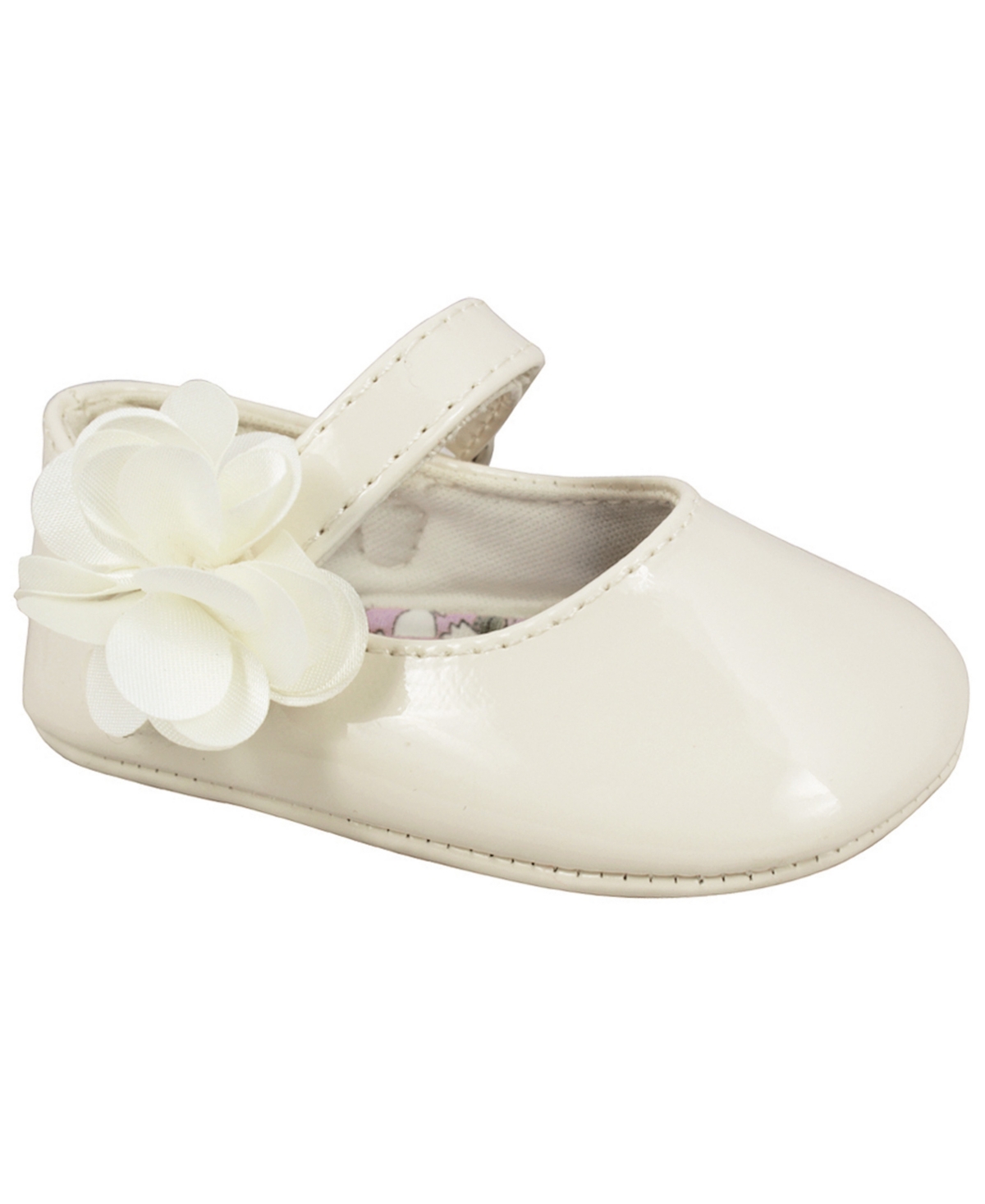Baby Deer Baby Girl Patent Skimmer With Flower Strap Overlay In Ivory