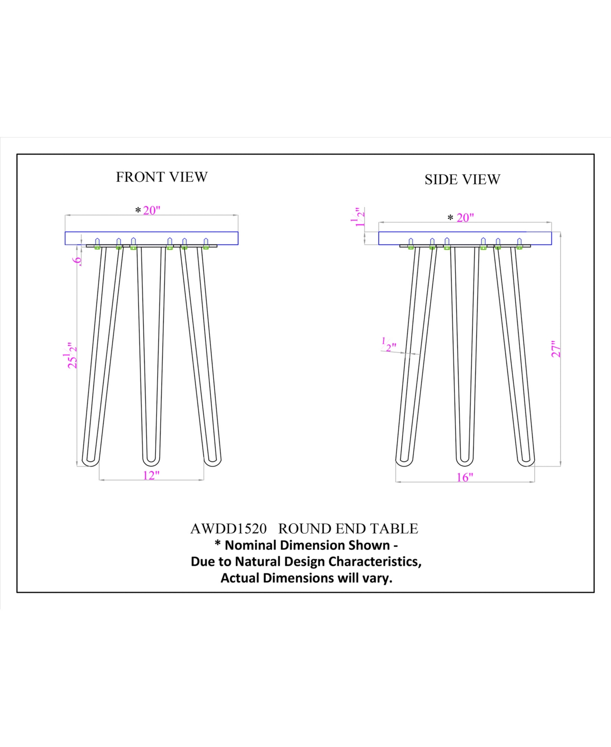 Alaterre Furniture Hairpin Natural Live Edge Wood with Metal Round End Table