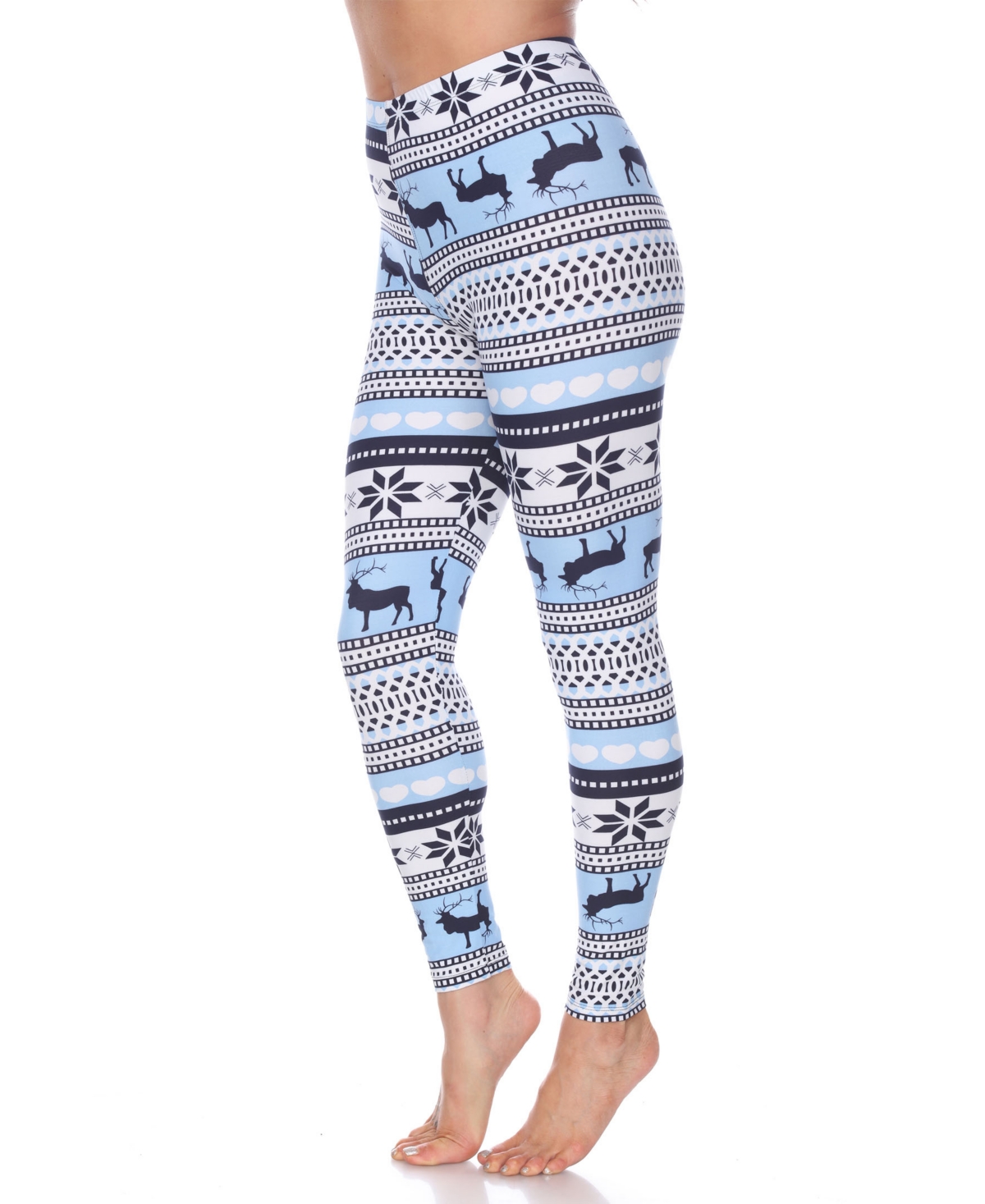 White Mark Women's One Size Fits Most Printed Leggings In Blue,white