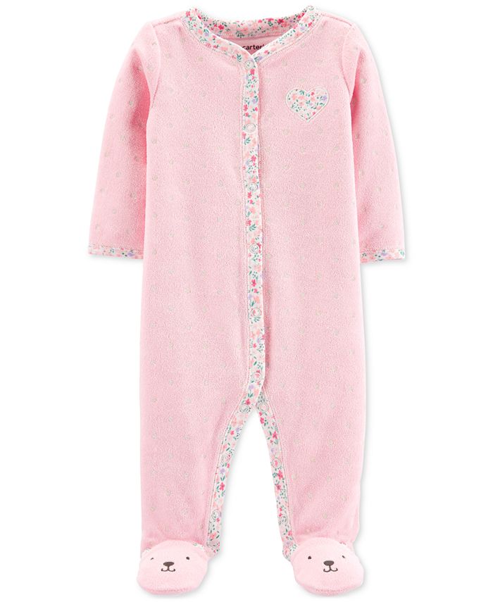 Carter's Baby Girls 1-Pc. Dot-Print Terry Footed Pajamas - Macy's