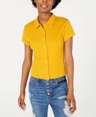 Planet Gold - Juniors' Rib-Knit Button-Front Polo Shirt