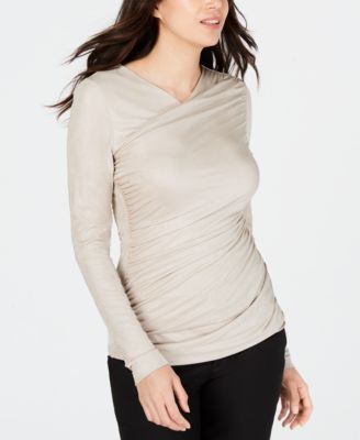 Elie Tahari - Lana Metallic Wrap Knit Top