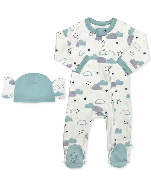 Finn Emma Baby Girls 2 Pc Cotton Dumbo Footed Coverall Hat