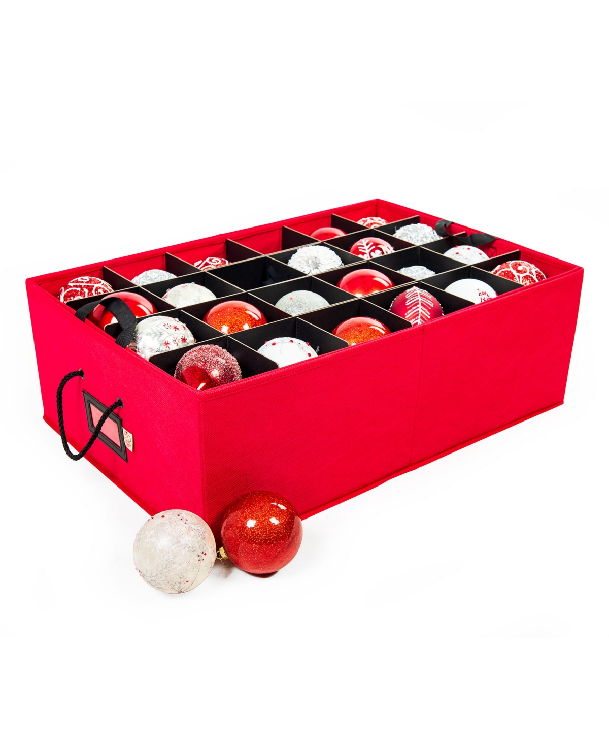2 Tray Christmas Ornament Storage Box with Dividers - Red