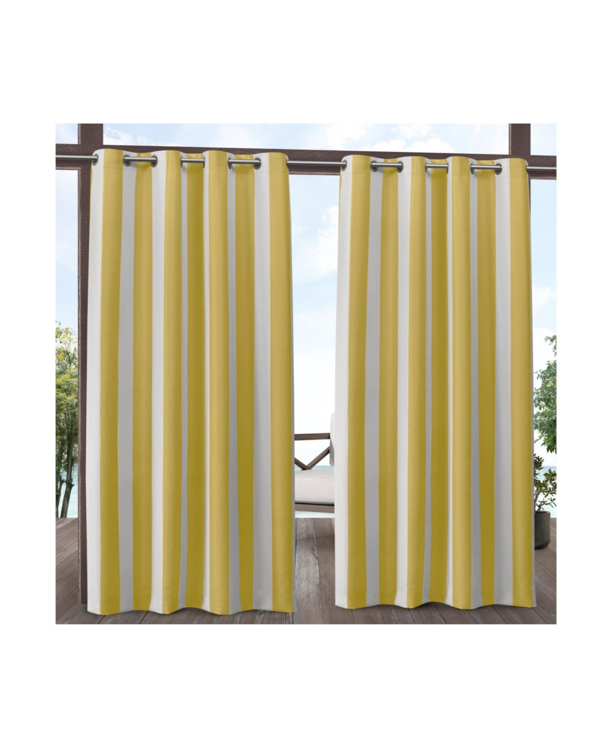 Canopy Stripe Indoor/Outdoor Grommet Top Curtain Panel Pair, 54" x 108" - Navy