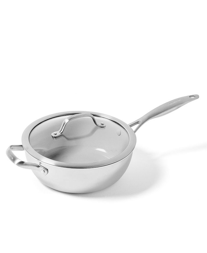 GreenPan Venice Pro Stainless Steel Healthy Ceramic Nonstick Saucepan with Lid Light Gray 2QT 