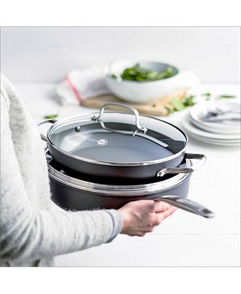 GreenPan Chatham 5 qt. Hard-Anodized Aluminum Ceramic Nonstick Saute Pan in  Gray with Glass Lid CC000123-001 - The Home Depot