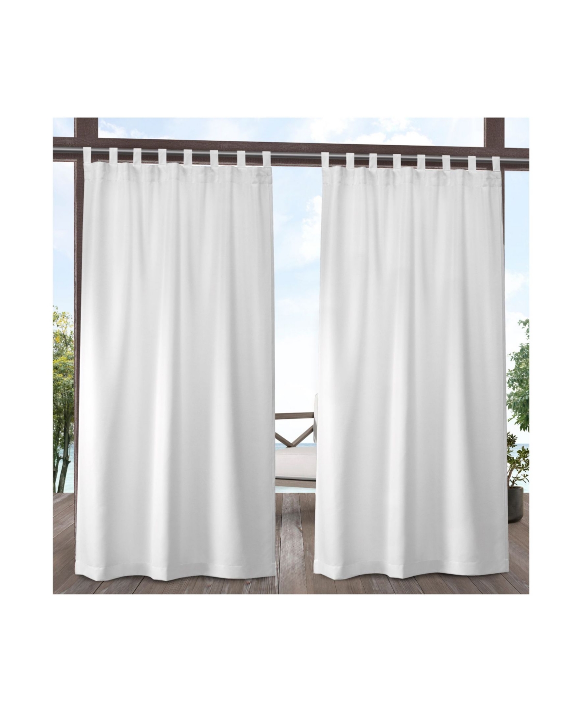 Indoor/Outdoor Solid Cabana Tab Top Curtain Panel Pair, 54" x 108" - White