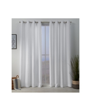 Exclusive Home Squared Embellished Grommet Top Curtain Panel Pair, 54" X 108" In White