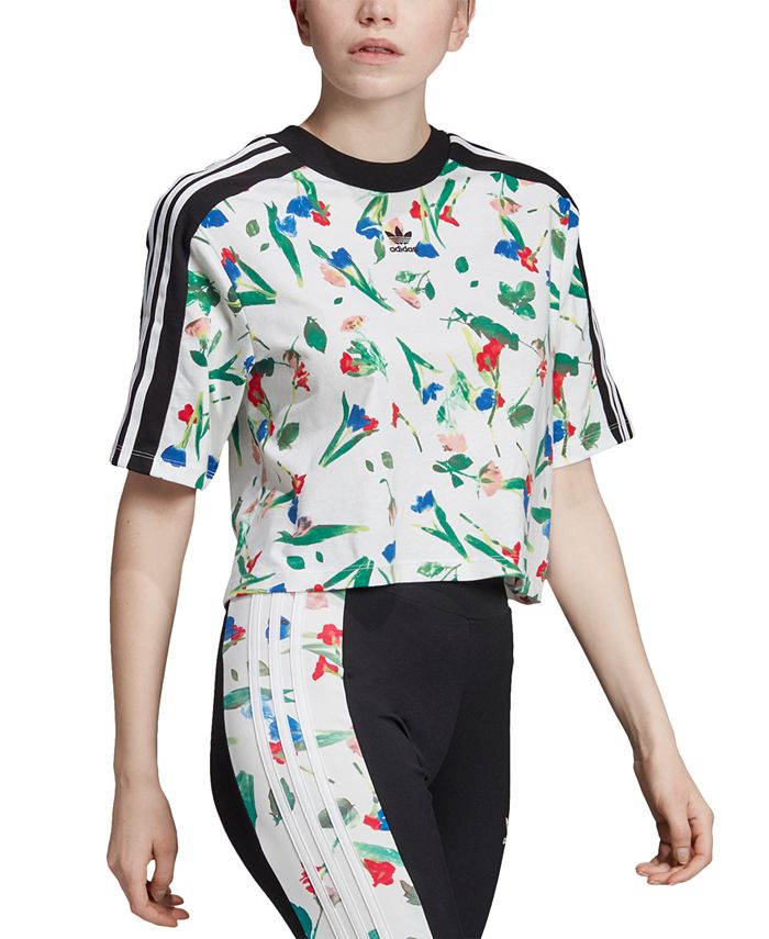adidas Bellista Cropped Floral T-Shirt - Macy's