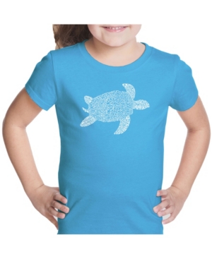 La Pop Art Girl's Word Art T-Shirt - Turtle