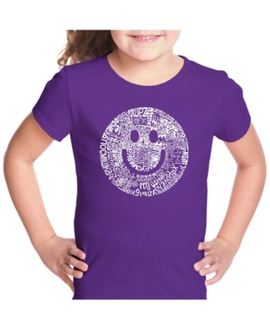 image of La Pop Art Girl-s Word Art T-Shirt - Smile In Different Languages