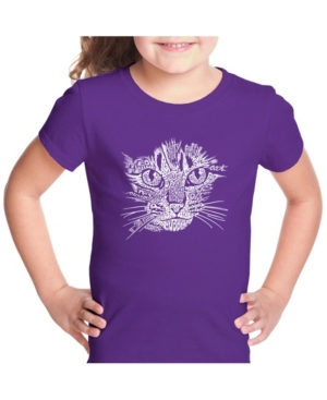La Pop Art Girl's Word Art T-Shirt - Cat Face