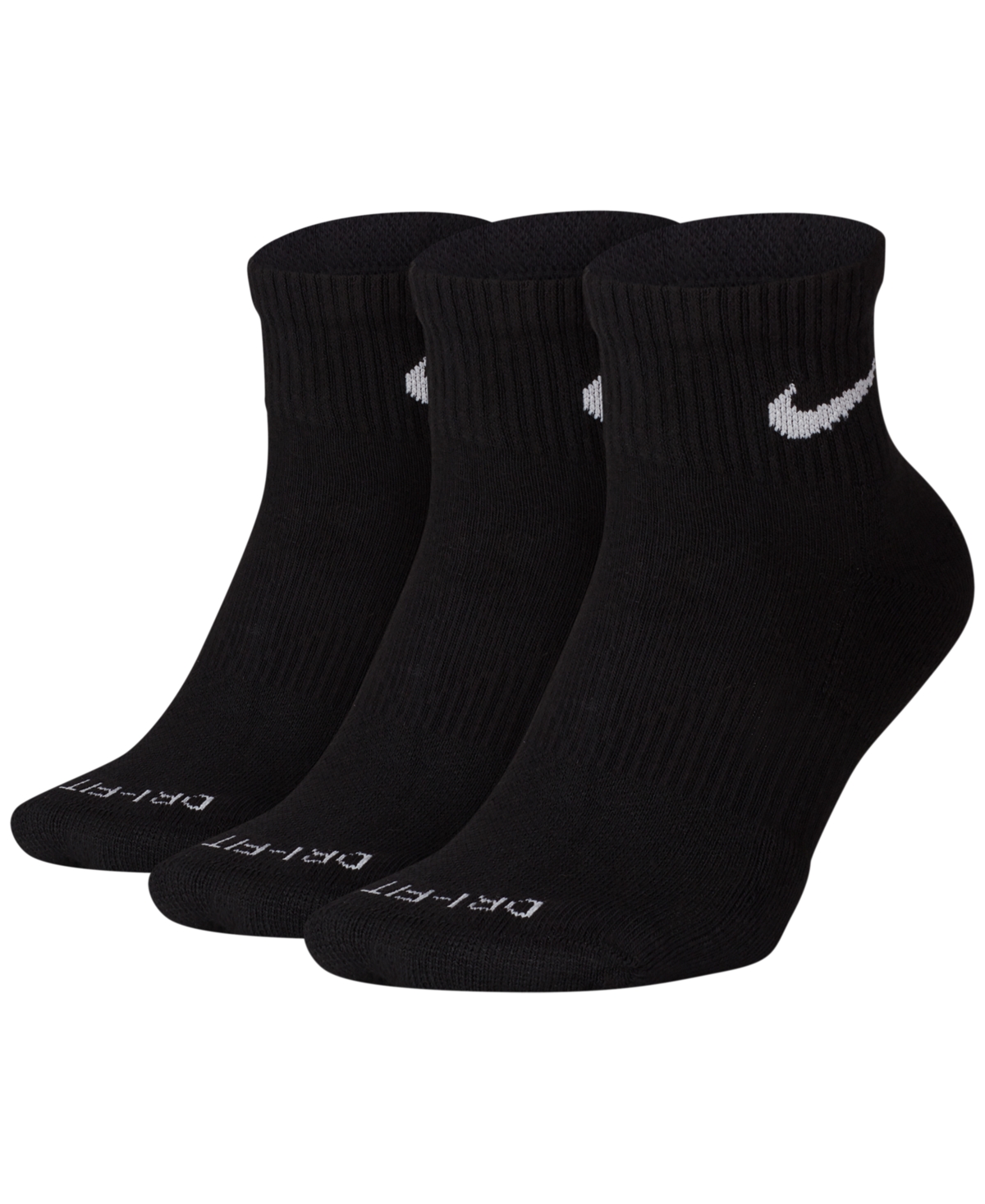 Nike Dri-fit Cushion Quarter Socks 3-pack In Black,(white)