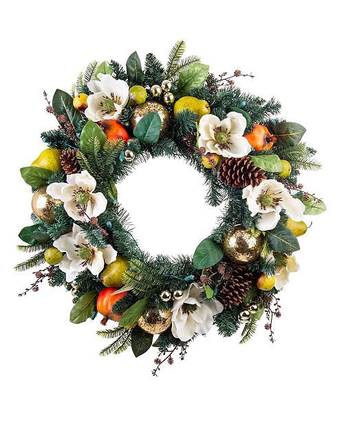 Village Lighting 30 Pre Lit Led Wreath Magnolia Orchard