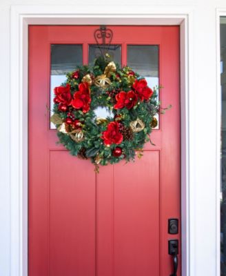 30" Lighted Christmas Wreath, Red Magnolia