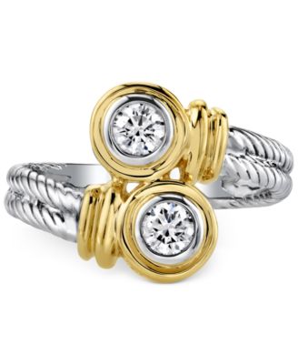 Diamond Twist Ring (1/3 ct. t.w.) in 14k White & Yellow Gold