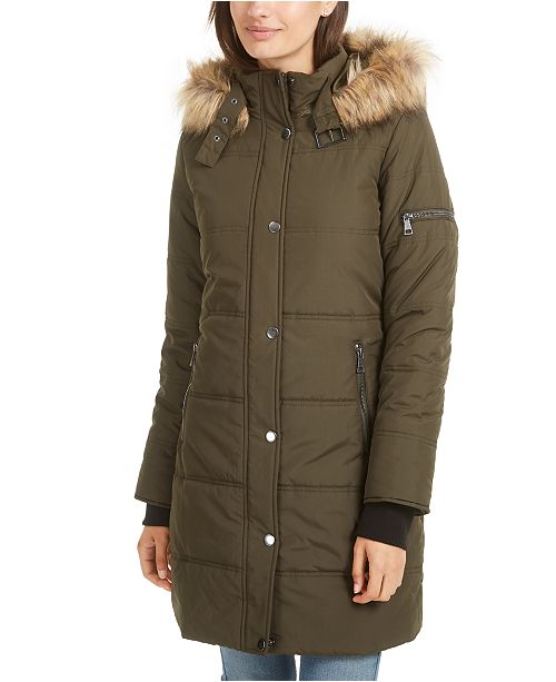 Maralyn Me Juniors Faux Fur Trim Hooded Puffer Coat Reviews Coats Women Macy S