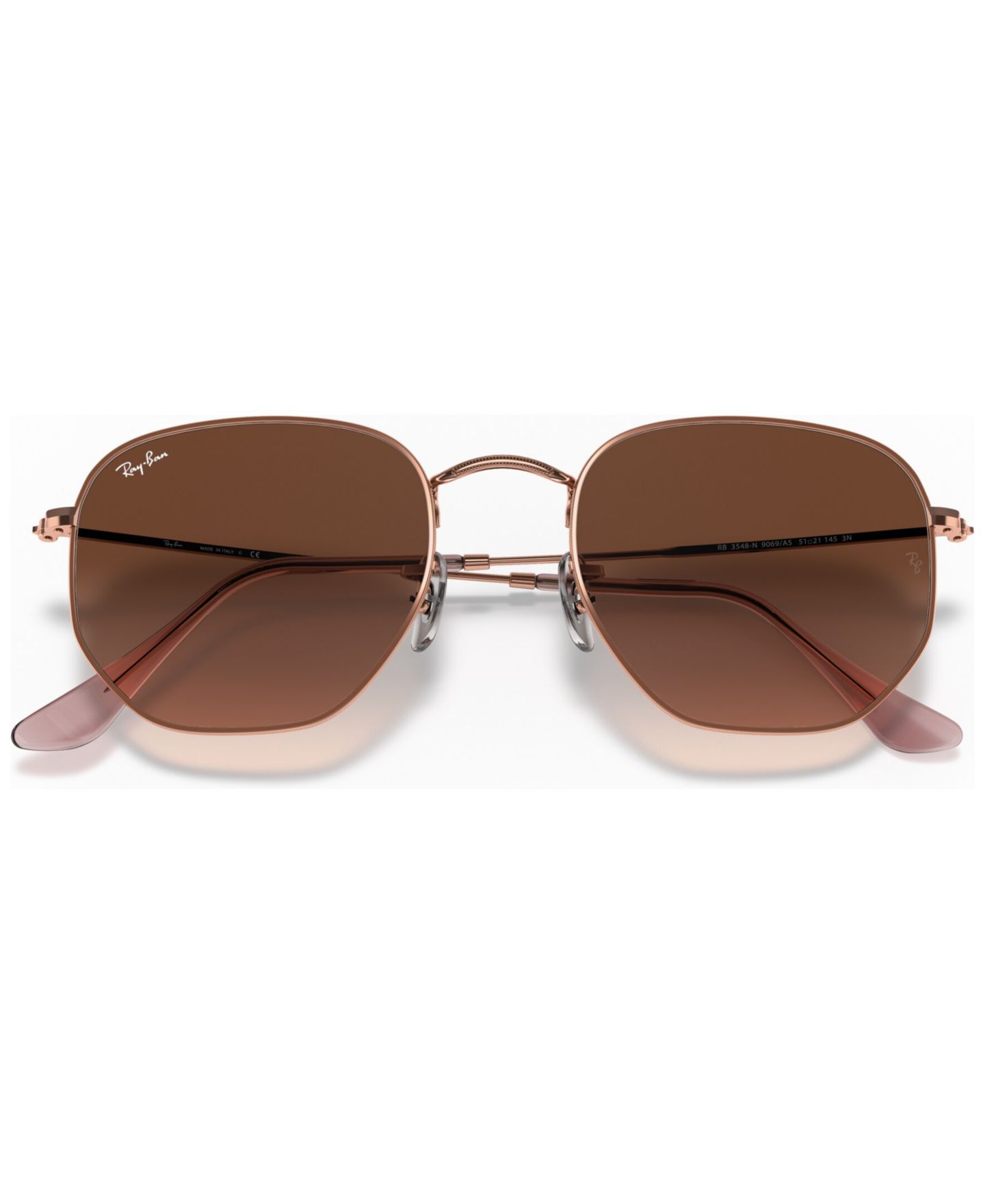Солнцезащитные очки Ray-Ban Unisex Sunglasses, RB3548N Hexagonal Flat Lenses, цвет: Медный розовый градиентный коричневый — фото 6