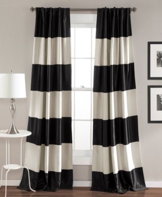 Lush Decor Montego Stripe Light Filtering Window Curtain Panels Pair 52"W x 84"L Black - Black Curtains for Bedroom