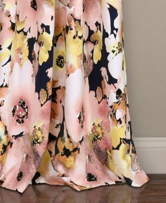 Lush Decor Floral Watercolor Light Filtering Window Curtain Panels Pair 52"W x 84"L Floral Curtains for Bedroom - Living Room Curtains