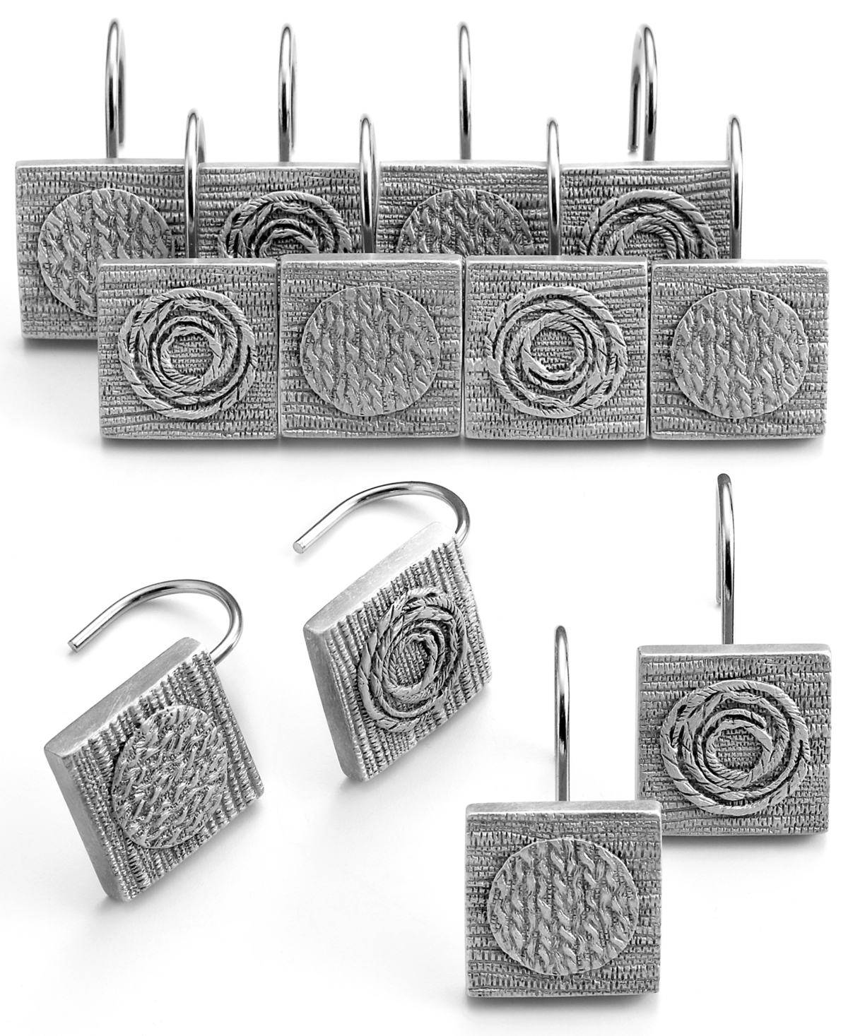 Galaxy Circle Shimmering Metallic 12-Pc. Shower Curtain Hooks - silver