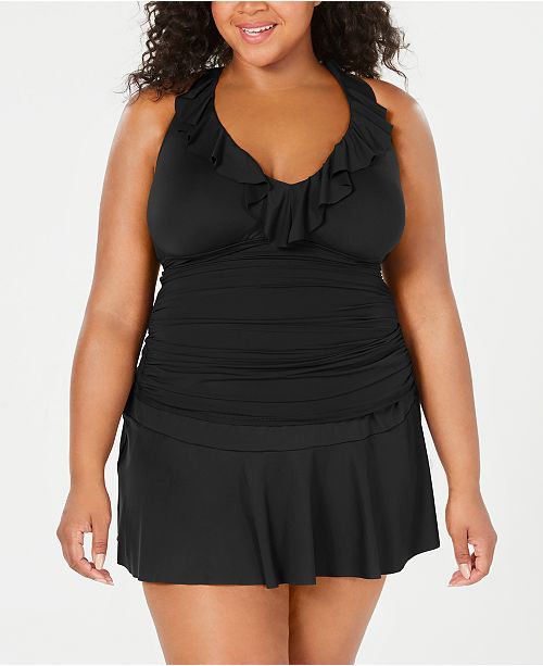 Lauren Ralph Lauren Plus Size Beach Club Ruffled Tankini Top