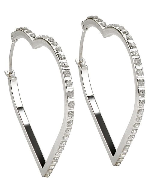 Macy's 14k White Gold Earrings, Diamond Accent Large Heart Hoop