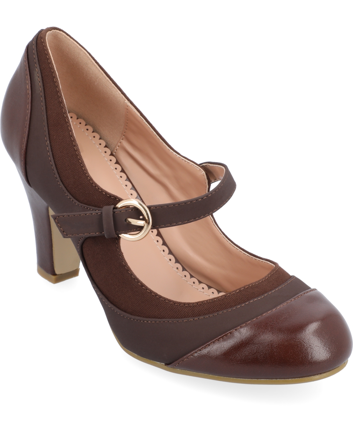 Downton Abbey Shoes- 5 Styles You Can Wear Journee Collection Womens Siri Tweed Buckle Heels - Brown $42.74 AT vintagedancer.com