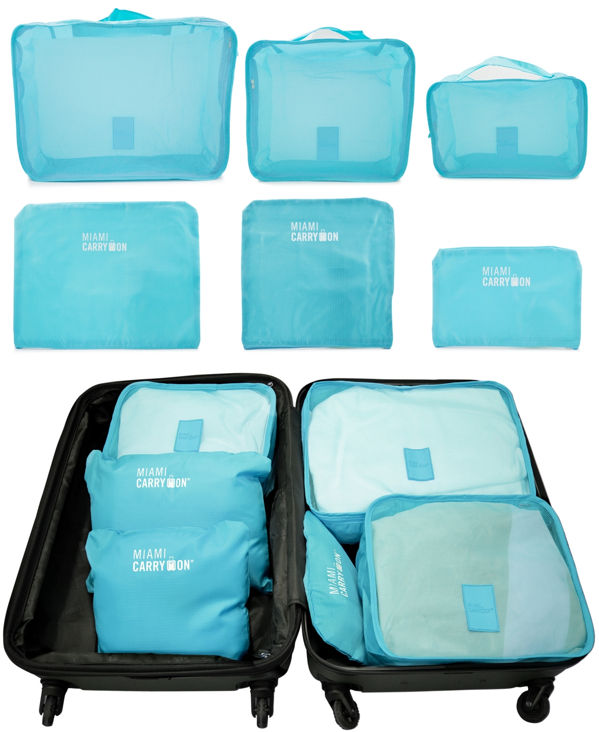 Set of 6 Neon Packing Cubes, Traveler's Luggage Organizer - Green