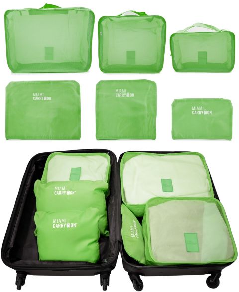 Miami CarryOn Set of 6 Neon Packing Cubes and Laundry Pouches, Traveler's Luggage Organizer, цвет: Зелёный