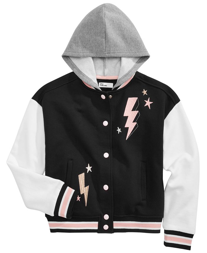 Epic Threads Big Girls Hooded Varsity Jacket, Created for Macy's - Macy's