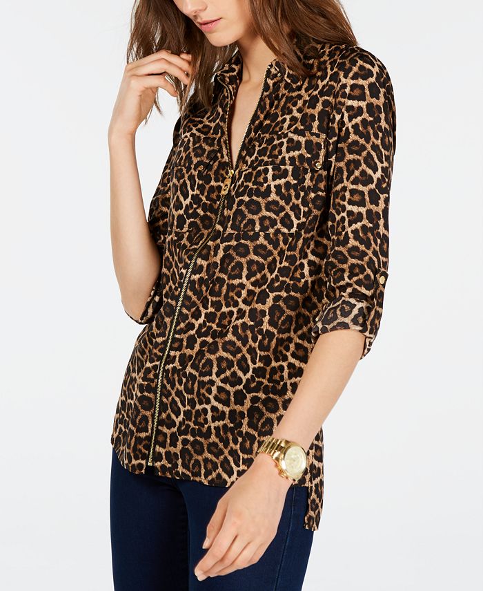 Introducir 56+ imagen michael kors cheetah print blouse