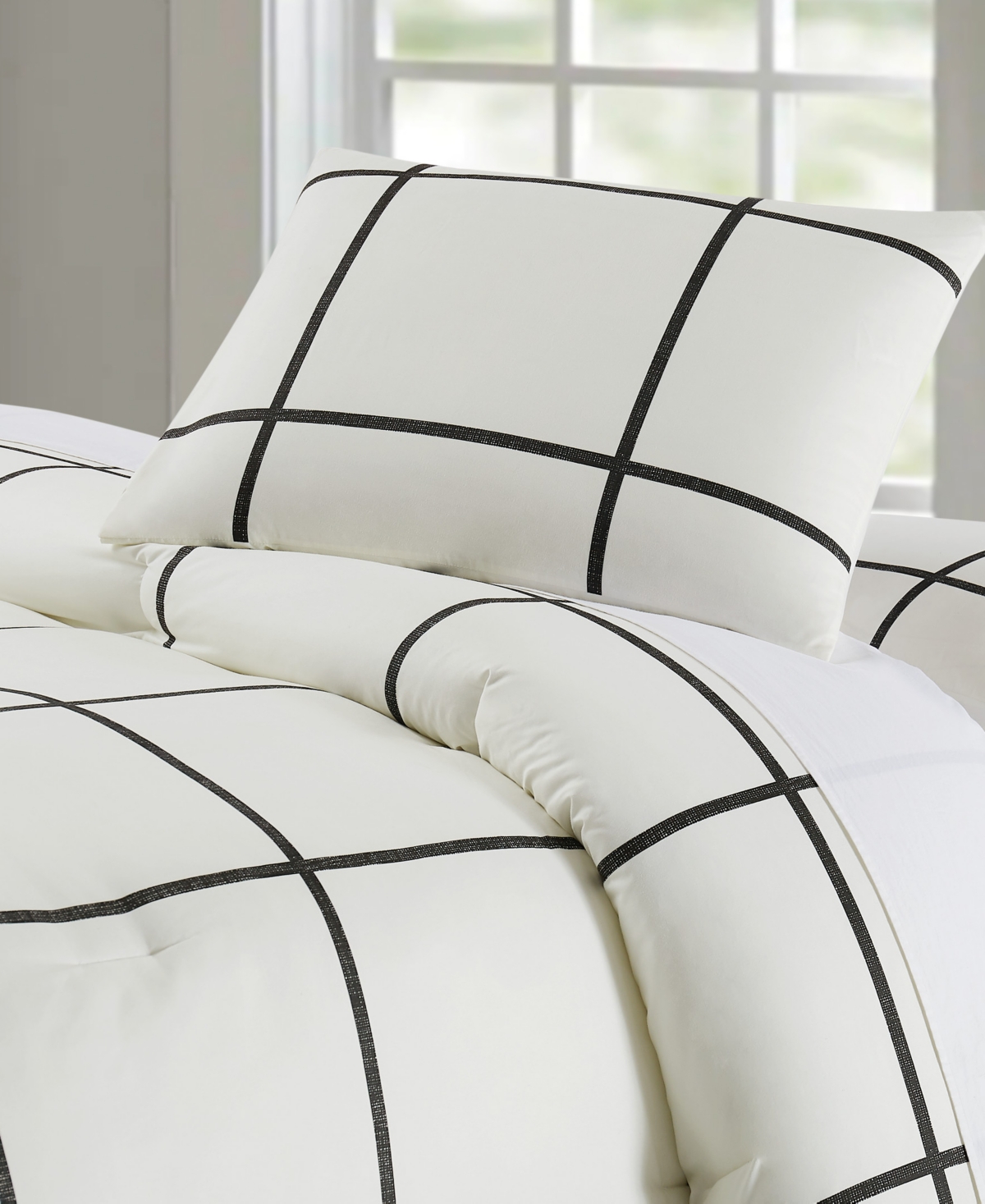 Shop Truly Soft Kurt Windowpane Twin Xl Comforter Set In Ivory,black
