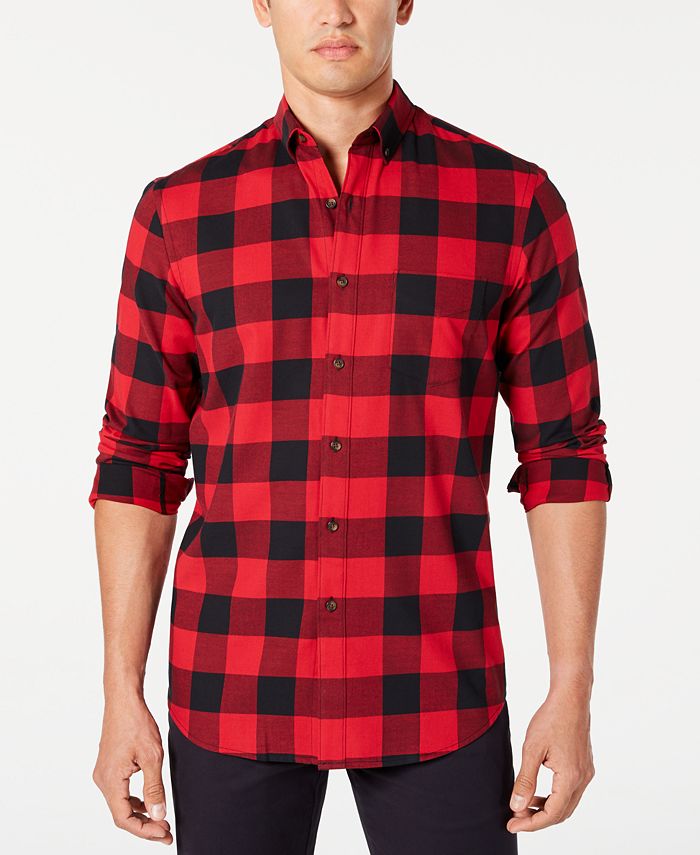 Club Room Men's Stretch Brushed Cotton Plaid Flannel Shirt, Created for ...