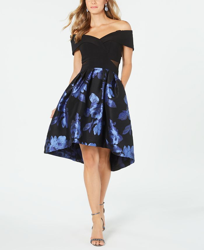 XSCAPE Off-The-Shoulder Floral-Print Fit & Flare Dress - Macy's