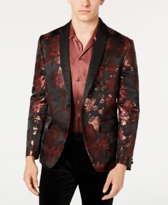 INC International Concepts - Men's Slim-Fit Rust Jacquard Floral Blazer