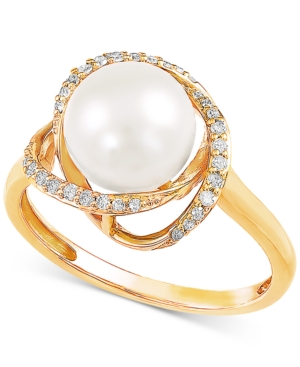 image of Honora Cultured Freshwater Pearl (8mm) & Diamond (1/8 ct. t.w.) Ring in 14k Gold