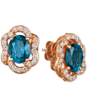 image of Le Vian Deep Sea Blue Topaz (4-1/5 ct. t.w.) & Diamond (7/8 ct. t.w.) Stud Earrings in 14k Rose Gold
