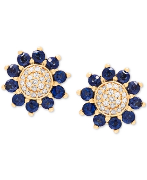 image of Sapphire (7/8 ct. t.w.) & Diamond (1/10 ct. t.w.) Floral Stud Earrings in 14k Gold