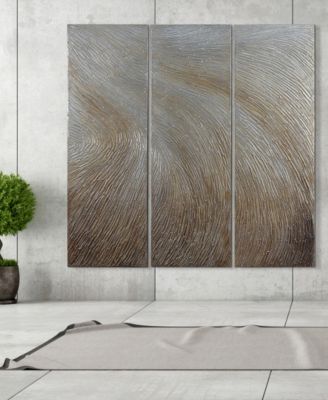 Gold Waves 3-Piece Textured Metallic Hand Painted Wall Art Set by Martin Edwards, 60" x 20" x 1.5"