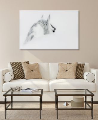 'Blanco Mare Horse' Frameless Free Floating Tempered Glass Panel Graphic Wall Art - 48" x 32''