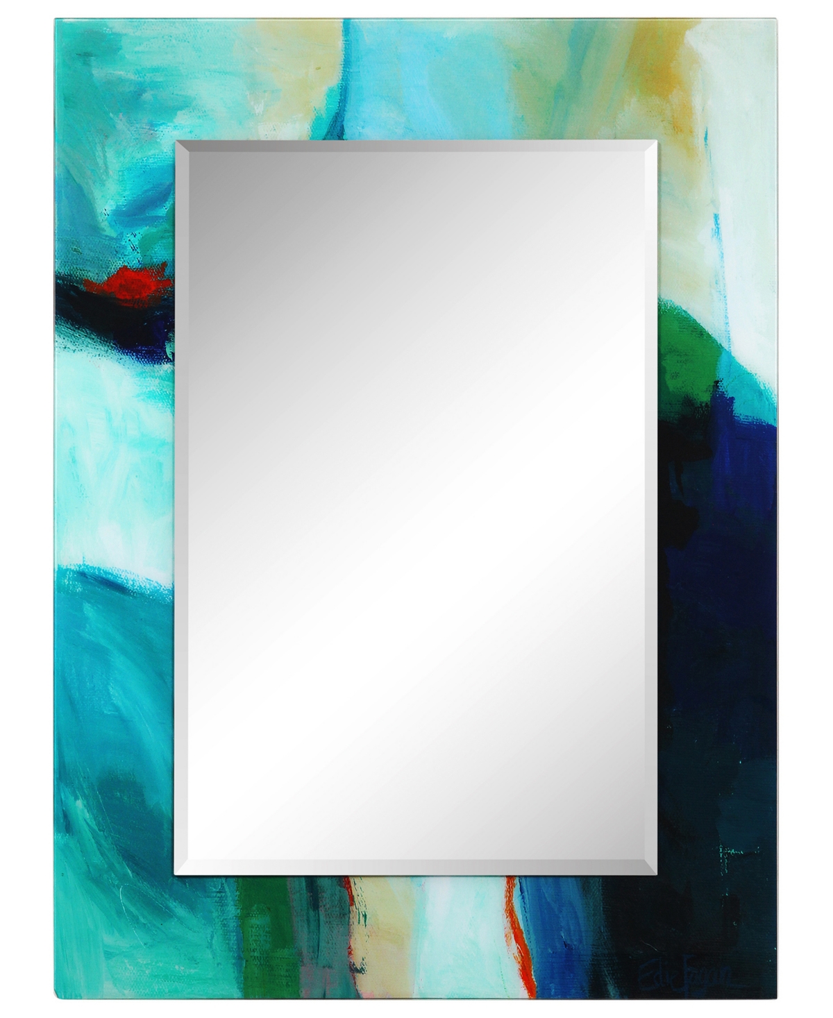 Reverse Printed Tempered Art Glass with Rectangular Beveled Mirror Wall Decor - 48" x 36'' - Multi