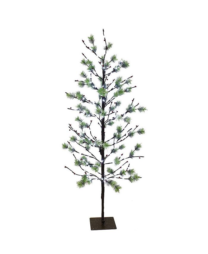 Puleo International 5 ft. Red Berry Led Artificial Tree with 200 White