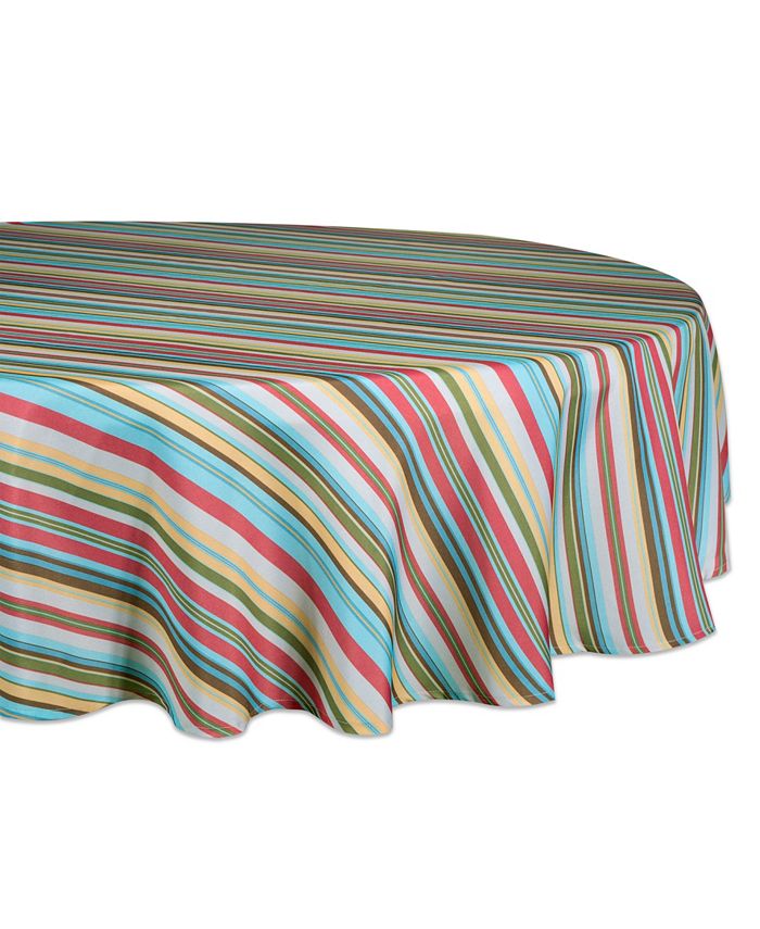 Design Imports Summer Stripe Outdoor Tablecloth with Zipper 60" Round